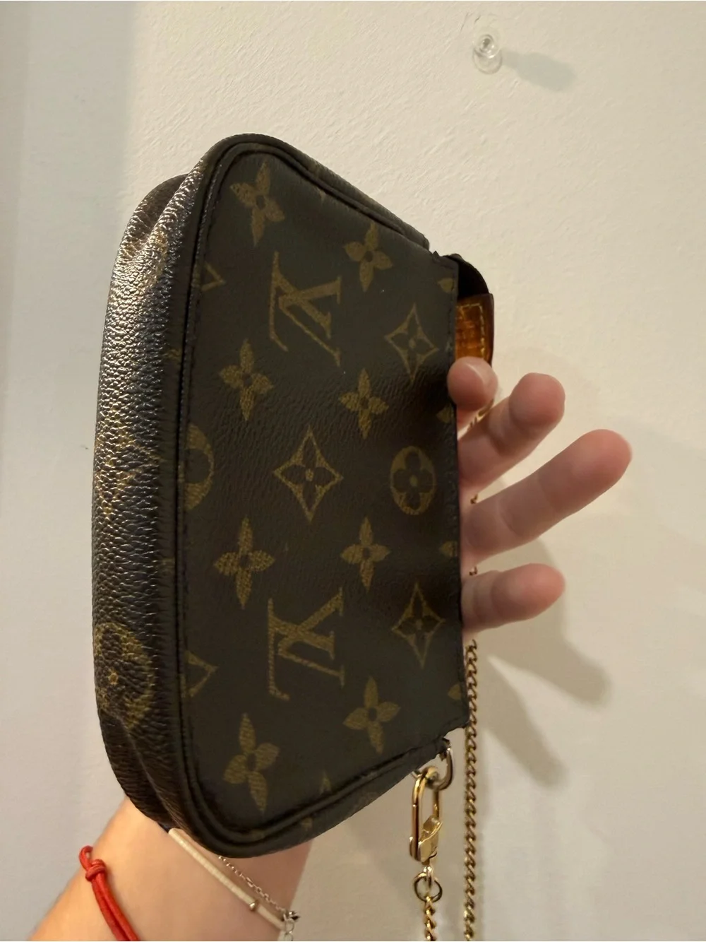 Louis Vuitton Mini Pochette Accessoires Brown Monogram with Gold Chain